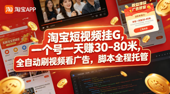 淘宝短视频挂G，一个号一天 賺30-80米，全自动刷视频看广告，脚本全程托管【揭秘】-大川资源分享站