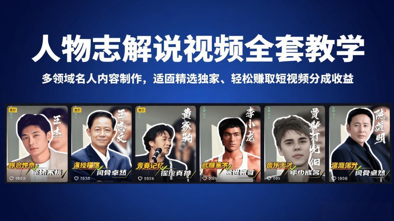 人物志解说视频全套教学，多领域名人内容制作，适配精选独家，轻松赚取短视频分成收益-大川资源分享站
