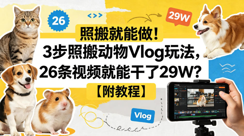 照搬就能做！3步照搬动物Vlog玩法，26条视频就能干了29W？【附教程】【赠coze一键生成工作流】-大川资源分享站