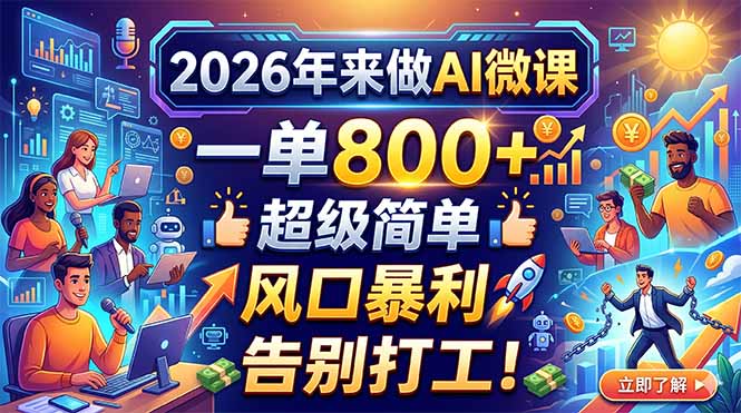 2026年来做AI微课，一单800+，超级简单，风口暴利，告别打工！-大川资源分享站