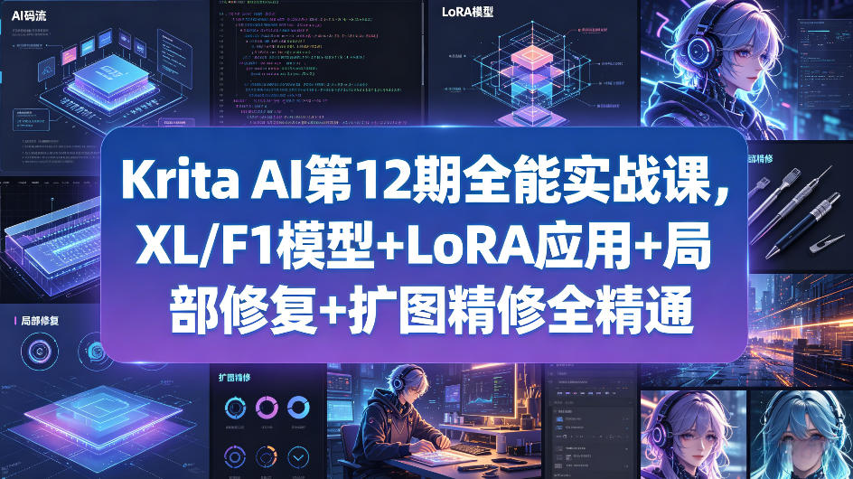 Krita AI第12期全能实战课，XL/F1模型+LoRA应用+局部修复+扩图精修全精通-大川资源分享站