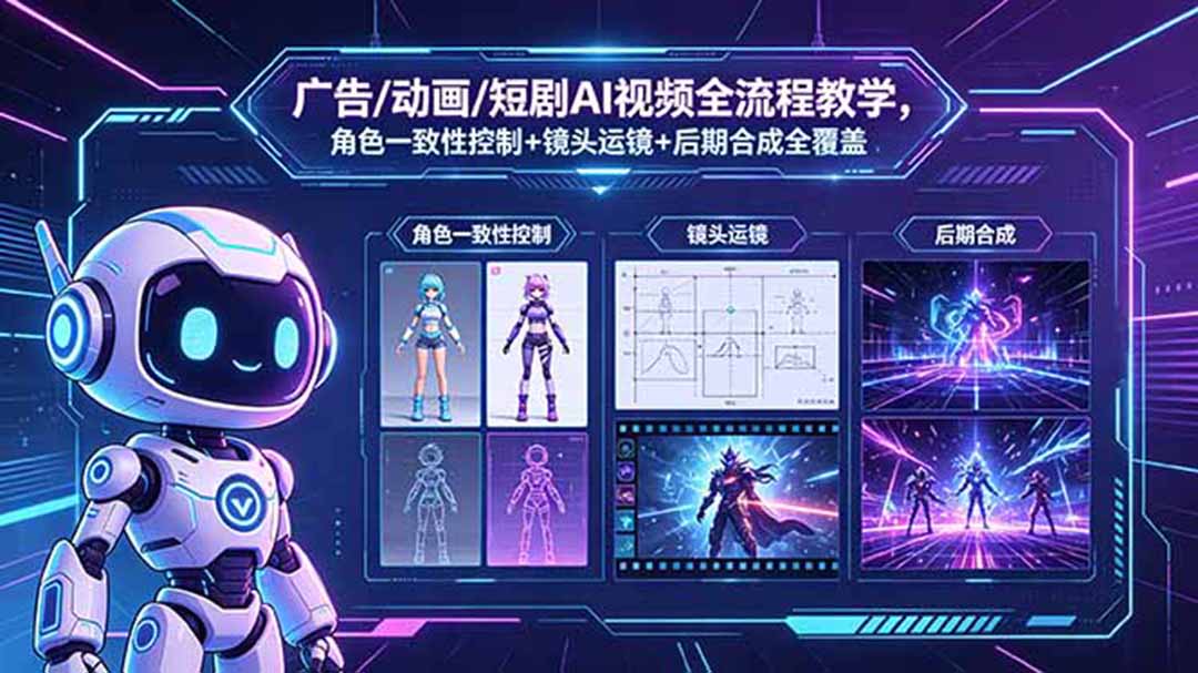 广告/动画/短剧AI视频全流程教学，角色一致性控制+镜头运镜+后期合成全覆盖-大川资源分享站