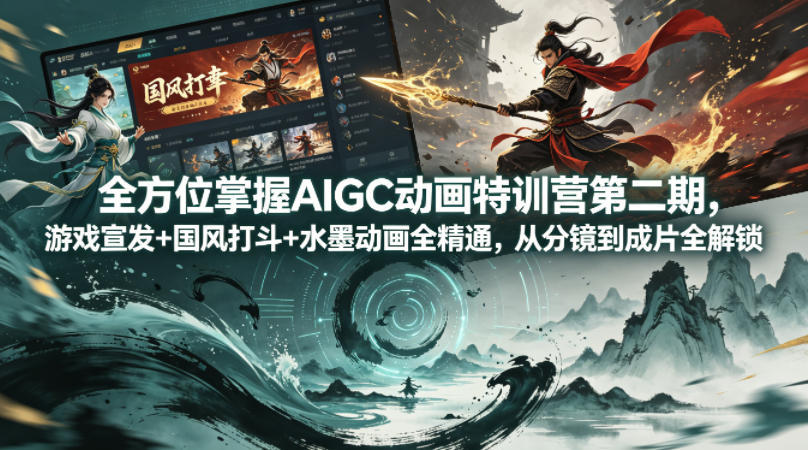 全方位掌握AIGC动画特训营第二期，游戏宣发+国风打斗+水墨动画全精通，从分镜到成片全解锁-大川资源分享站