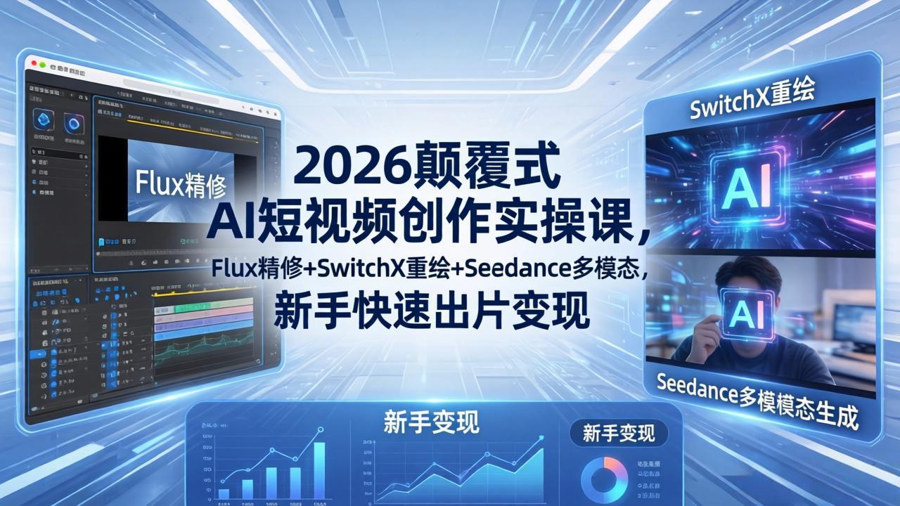2026颠覆式 AI短视频创作课-5月更新，Flux精修+SwitchX重绘+Seedance多模态，新手快速出片变现-大川资源分享站