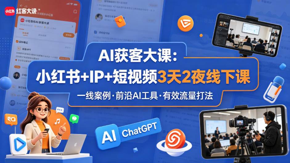 AI获客大课小红书+IP+短视频3天2夜线下课，用最真实的一线案例，最前沿的AI工具，最有效的流量打法-大川资源分享站