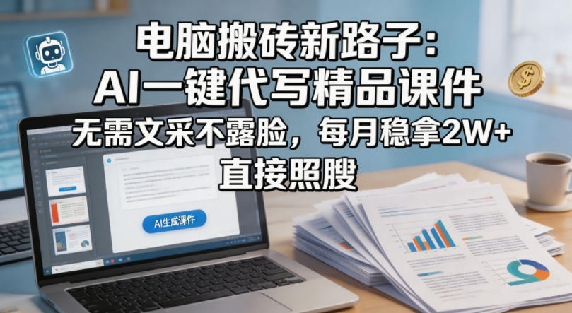 电脑搬砖新路子：AI一键代写精品课件，无需文采不露脸，每月稳拿2W+，直接照搬-大川资源分享站