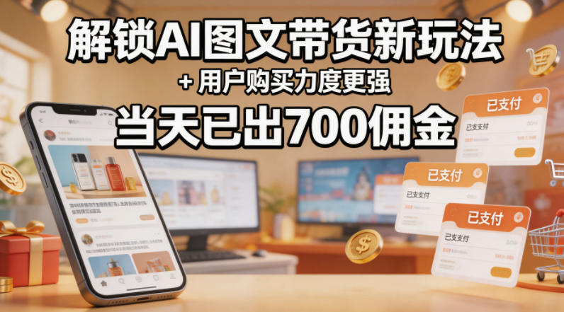 解锁ai图文带货新玩法+用户购买力度更强，当天已出700佣金，详细拆解-大川资源分享站
