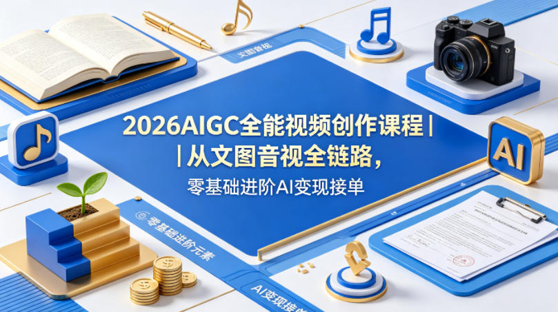 2026AIGC全能视频创作课程｜从文图音视全链路，零基础进阶AI变现接单-大川资源分享站