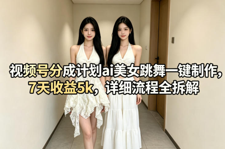 视频号分成计划ai美女跳舞一键制作，7天收益5k，详细流程全拆解-大川资源分享站