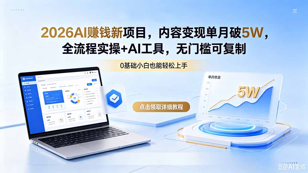 2026AI赚钱新项目，内容变现单月破5W，全流程实操+AI工具，无门槛可复制-大川资源分享站