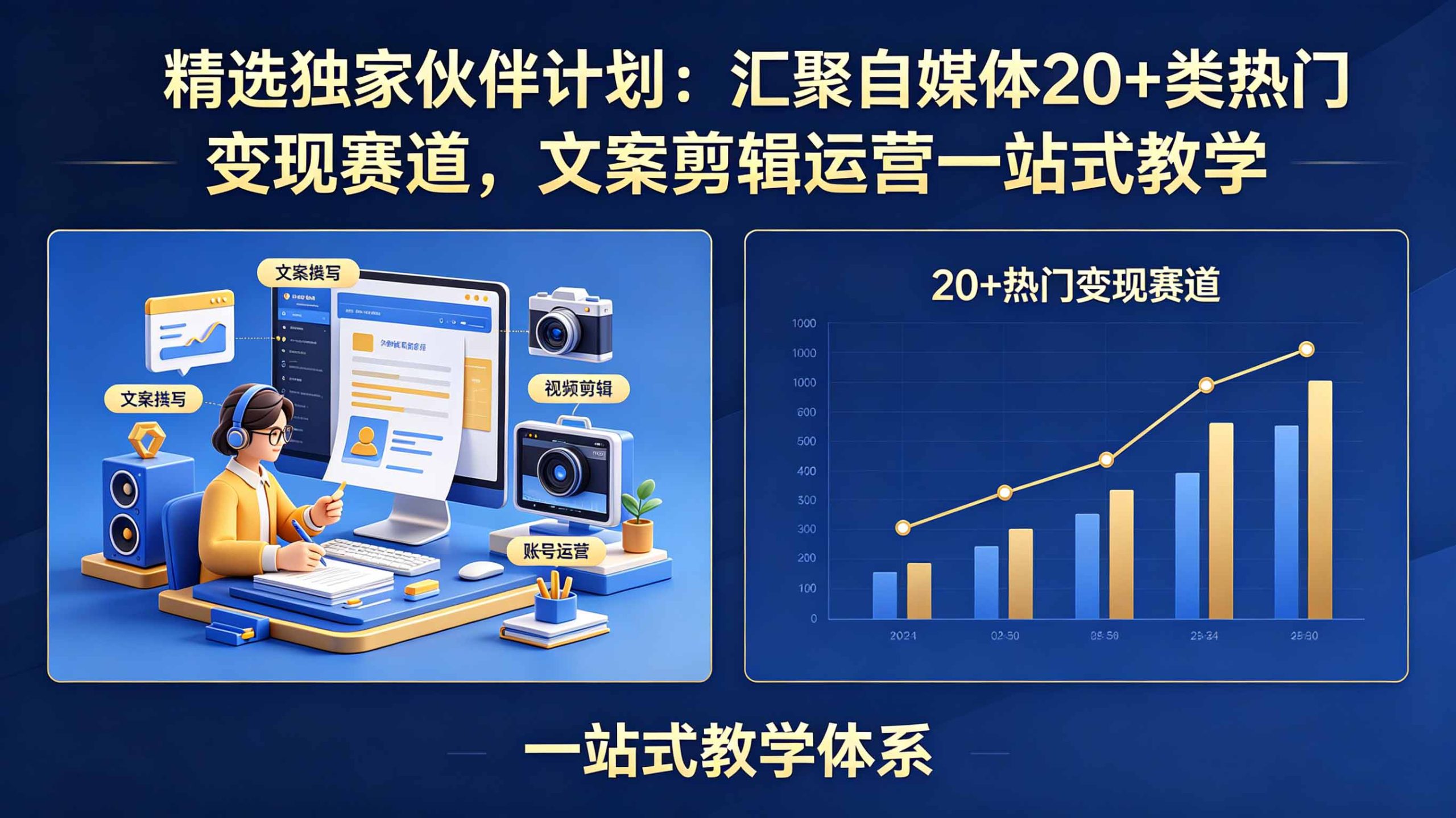 精选独家伙伴计划：汇聚自媒体20+类热门变现赛道，文案剪辑运营一站式教学-大川资源分享站