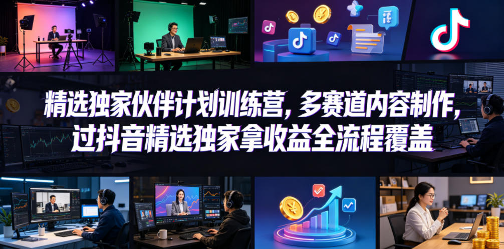 小豁食堂精选独家伙伴计划训练营，多赛道内容制作，过抖音精选独家拿收益全流程覆盖-大川资源分享站