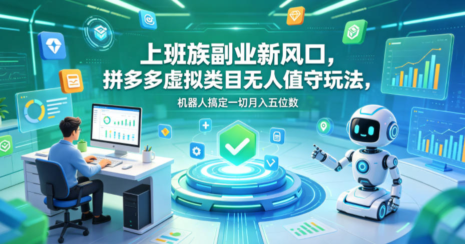 上班族副业新风口，拼多多虚拟类目无人值守玩法，机器人搞定一切月入五位数【揭秘】-大川资源分享站
