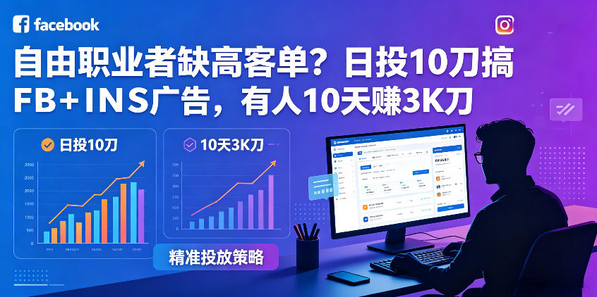 自由职业者缺高客单？日投10刀搞FB+INS广告，有人10天赚3K刀！【原创双语字幕】-大川资源分享站