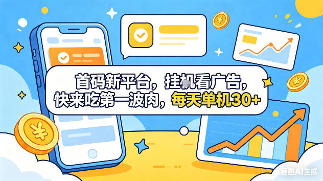 首码新平台，挂G自动看广告，快来吃第一波肉，每天单机30+，可矩阵放大【揭秘】-大川资源分享站