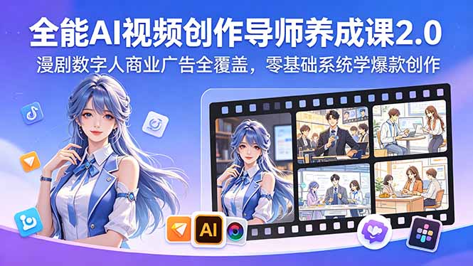 全能AI视频创作导师养成课2.0，漫剧数字人商业广告全覆盖，零基础系统学爆款创作-大川资源分享站