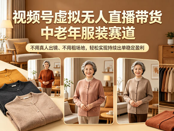 视频号虚拟无人直播带货中老年服装赛道，不用真人出镜、不用租场地，轻松实现持续出单稳定盈利-大川资源分享站