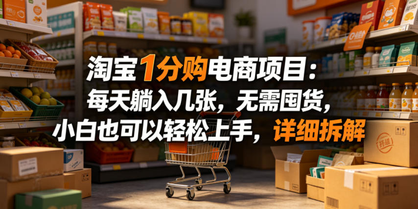 淘宝1分购电商项目：每天躺入几张，无需囤货，小白也可以轻松上手，详细拆解-大川资源分享站