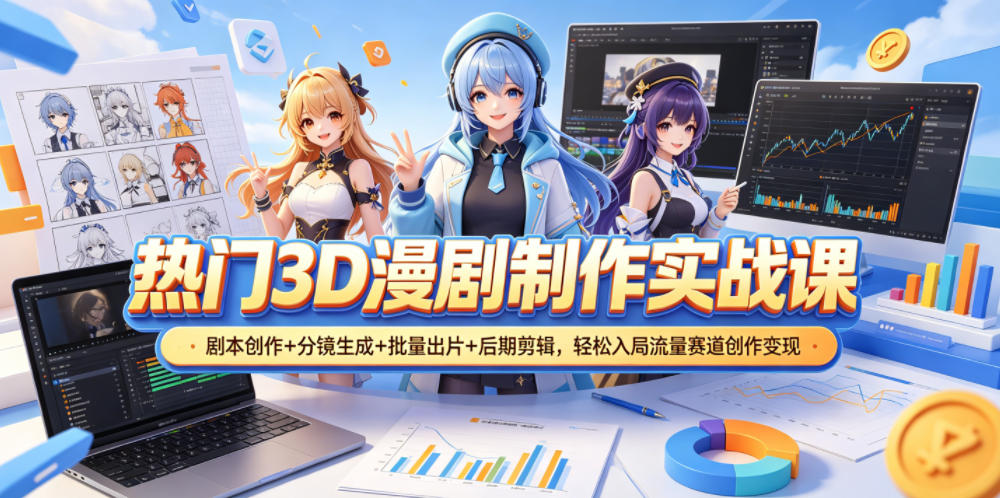 热门3D漫剧制作实战课，剧本创作+分镜生成+批量出片+后期剪辑，轻松入局流量赛道创作变现-大川资源分享站