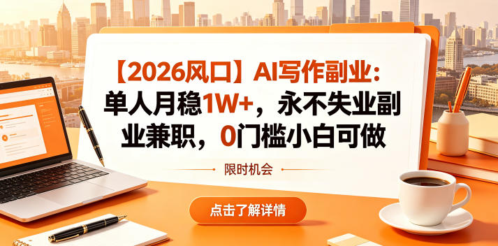 【2026风口】AI写作副业：单人月稳1W+，永不失业副业兼职，0门槛小白可做【揭秘】-大川资源分享站