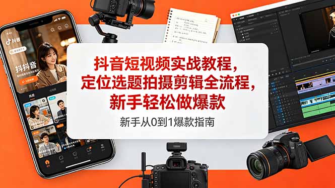 抖音短视频实战教程，定位选题拍摄剪辑全流程，新手轻松做爆款-大川资源分享站
