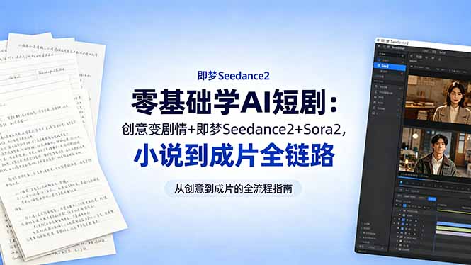 零基础学AI短剧:创意变剧情+即梦Seedance2+Sora2,小说到成片全链路-大川资源分享站