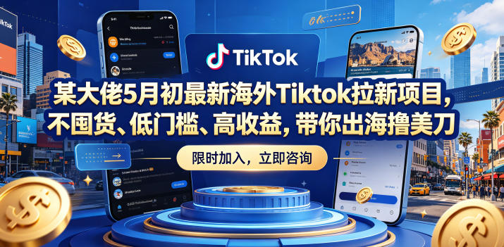 某大佬5月初最新海外Tiktok拉新项目，不囤货、低门槛、高收益，带你出海撸美刀-大川资源分享站