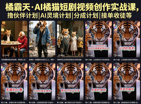 橘霸天·AI橘猫短剧视频创作实战课，撸伙伴计划|AI灵境计划|分成计划|接单收徒等-大川资源分享站