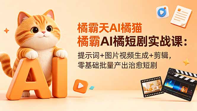 橘霸天AI橘猫短剧实战课：提示词+图片视频生成+剪辑，零基础批量产出治愈短剧-大川资源分享站