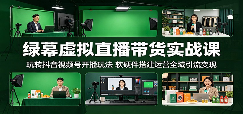 绿幕虚拟直播带货实战课：玩转抖音视频号开播玩法，软硬件搭建运营全域引流变现-大川资源分享站