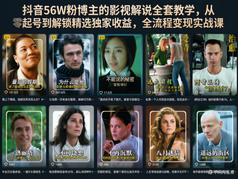 抖音56W粉博主的影视解说全套教学，从零起号到解锁精选独家收益，全流程变现实战课-大川资源分享站