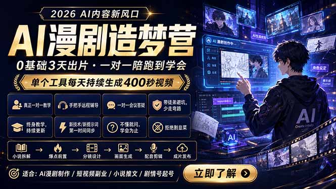 AI漫剧造梦营：0基础3天出片，单个工具每天持续生成400秒视频-大川资源分享站
