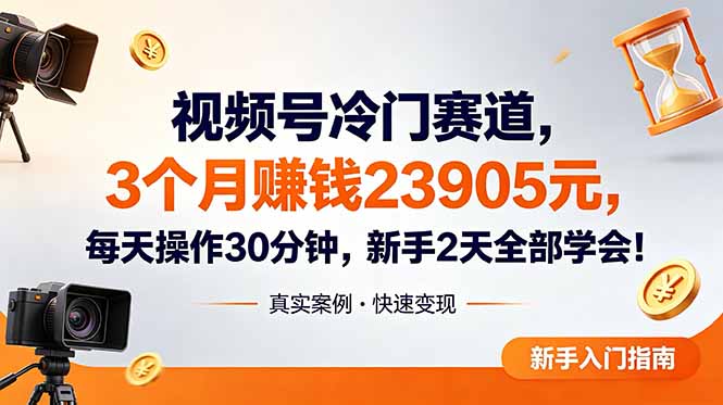 视频号冷门赛道,3个月变现23905元,新手2天学会 每天操作30分钟!-大川资源分享站