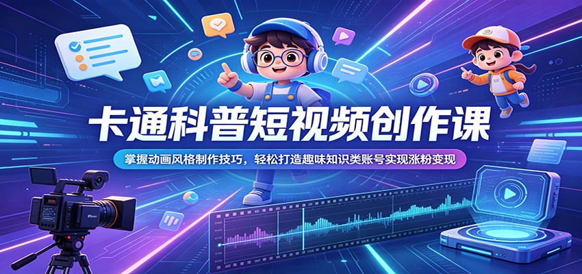 卡通科普短视频创作课:掌握动画风格制作技巧,轻松打造趣味知识类账号实现涨粉变现-大川资源分享站