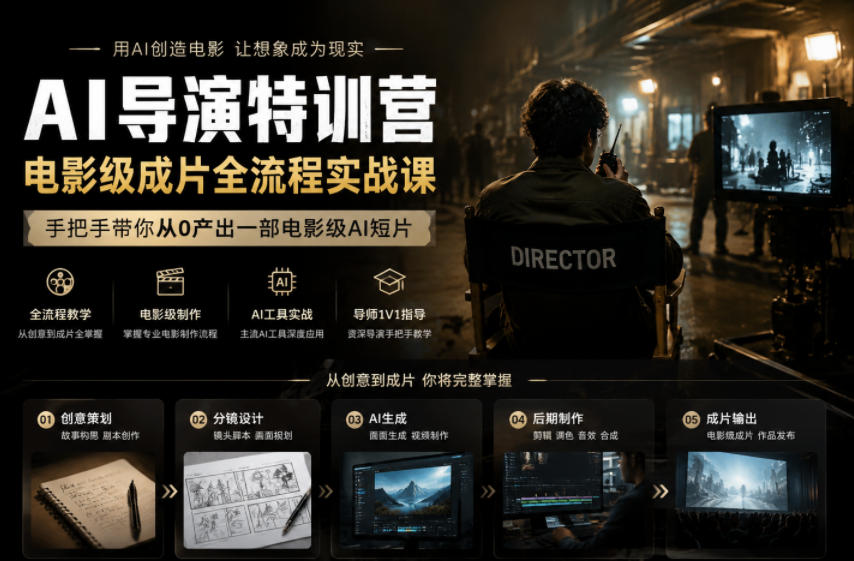 AI导演特训营，电影级成片全流程实战课，手把手带你从0产出一部电影级AI短片-大川资源分享站