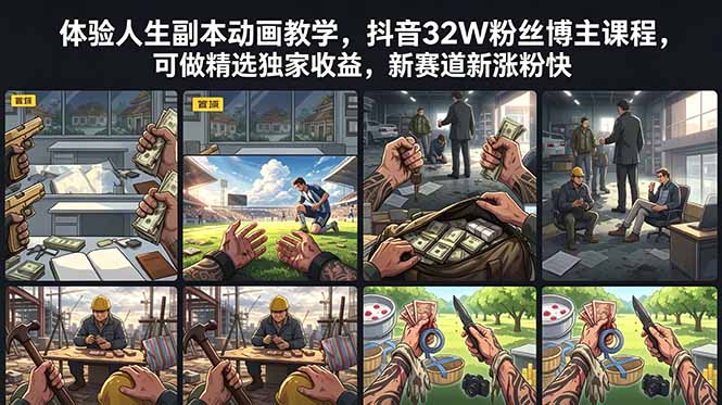 体验人生副本动画教学， 抖音32W粉丝博主课程，可做精选独家收益，新赛道新涨粉快-大川资源分享站