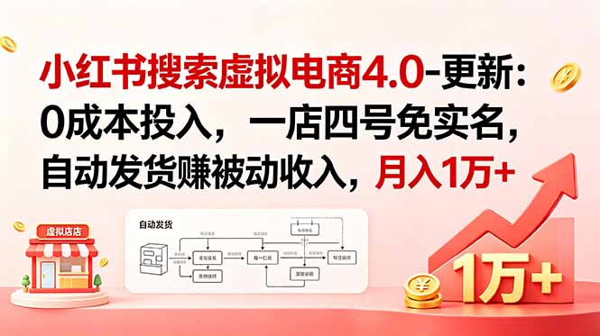 小红书搜索虚拟电商4.0-更新:0成本投入,一店四号免实名,自动发货赚被动收入,月入1万+-大川资源分享站