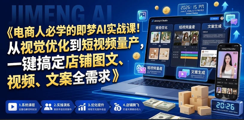 电商人必学的即梦AI实战课!从视觉优化到短视频量产,一键搞定店铺图文、视频、文案全需求-大川资源分享站