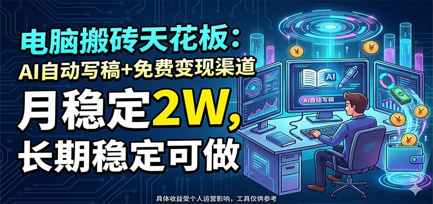电脑搬砖天花板：AI自动写稿+免费变现渠道，月稳定2W，长期稳定可做-大川资源分享站