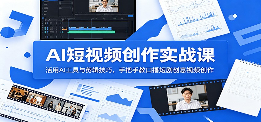 AI短视频创作实战课：活用AI工具与剪辑技巧，手把手教口播短剧创意视频创作-大川资源分享站