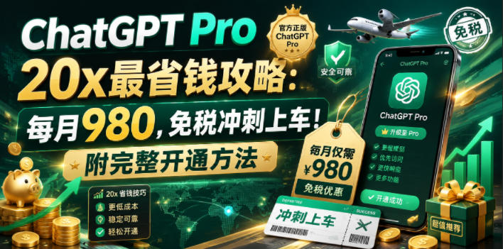 ChatGPT Pro 20x最省钱攻略：每月980，免税冲刺上车！附完整开通方法【文档】-大川资源分享站