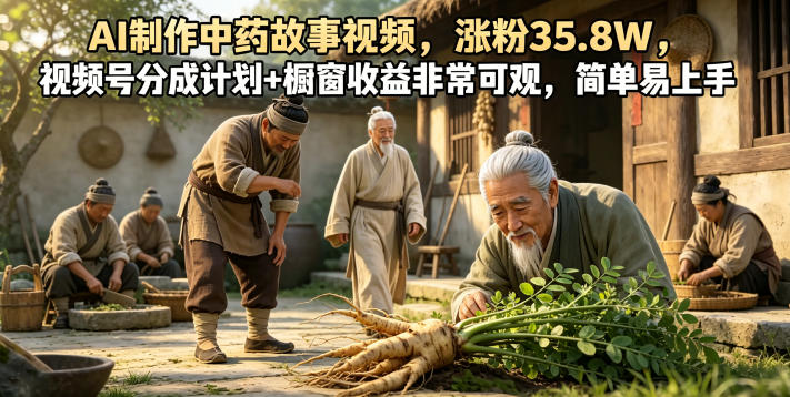 AI制作中药故事视频，涨粉35.8W，视频号分成计划+橱窗收益非常可观，简单易上手-大川资源分享站