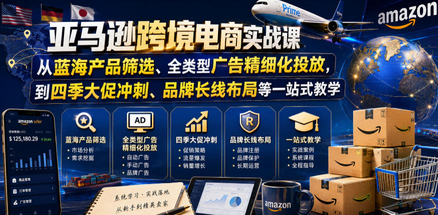 亚马逊跨境电商实战课，从蓝海产品筛选、全类型广告精细化投放，到四季大促冲刺、品牌长线布局等一站式教学-大川资源分享站