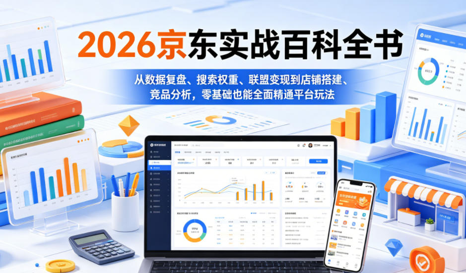 2026京东实战百科全书，从数据复盘、搜索权重、联盟变现到店铺搭建、竞品分析，零基础也能全面精通平台玩法-大川资源分享站