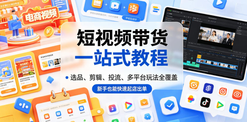 短视频带货一站式教程，选品、剪辑、投流、多平台玩法全覆盖，新手也能快速起店出单-大川资源分享站