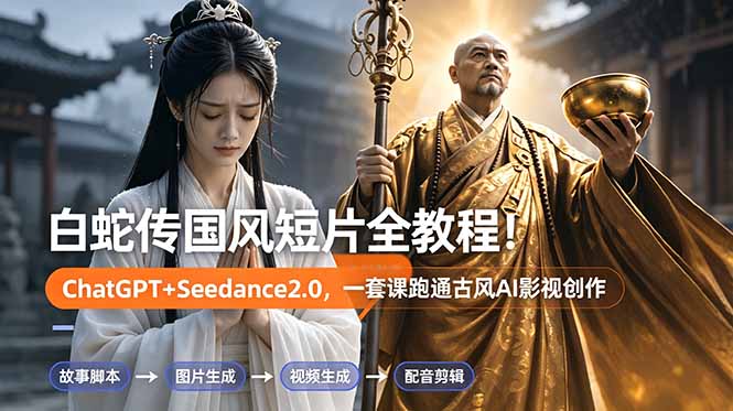 白蛇传-国风短片全教程！ChatGPT+Seedance2.0，一套课跑通古风AI影视创作-大川资源分享站