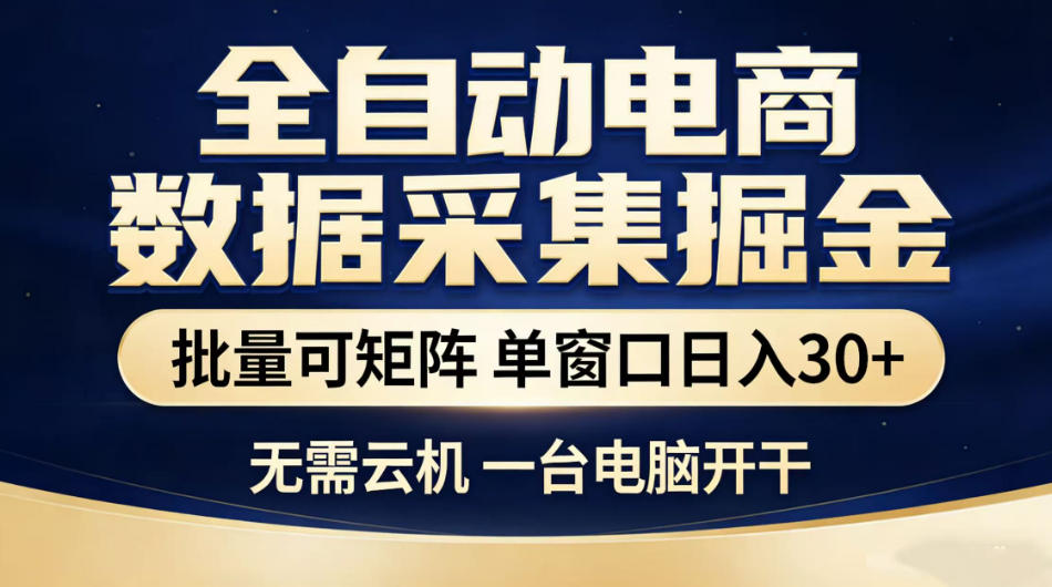 全自动电商数据采集掘金，批量可矩阵单窗口日入30+，无需云机一台电脑开干【揭秘】-大川资源分享站