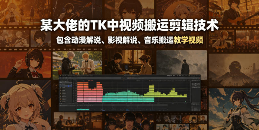 某大佬的TK中视频搬运剪辑技术，包含动漫解说、影视解说、音乐搬运教学视频-大川资源分享站