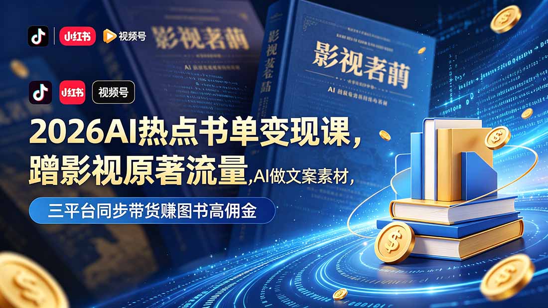 2026AI热点书单变现课，蹭影视原著流量，AI做文案素材，三平台同步带货赚图书高佣金-大川资源分享站