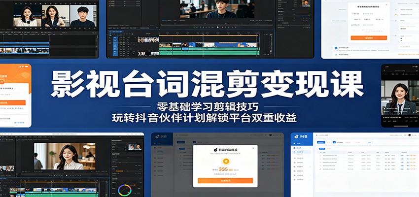影视台词混剪变现课：零基础学习剪辑技巧，玩转抖音伙伴计划解锁平台双重收益-大川资源分享站